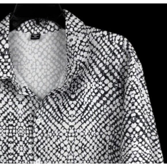 Manfinity button up short sleeve man’s shirt XXL black white geometric pattern - Picture 1 of 8